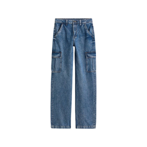Jeans de Mezclilla Cargo de Cintura Alta para Mujer, Pantalones Casuales de Algodón Lavado a la Piedra, Corte Holgado, Estilo Otoñal - Product Image 1
