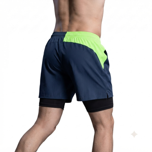 Men's Dark Blue Casual Running Shorts 100% Cotton Oxford Fabric <b>Knee</b> Length Waterproof Sportswear Pockets Contrast Zipper Fly - Product Image 2