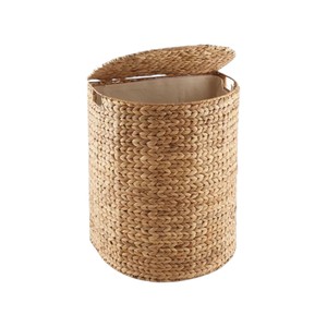 Natural Water Hyacinth Laundry Basket Corner <b>Hamper</b> with Lid Handwoven Straw Toy Clothes Storage Bin Home Organization Bulk - Product Image 1