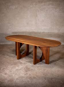 Juego de Mesa de Comedor Ovalada de Madera de Teca Moderna, Mesa de Comedor con Base de Pedestal de Madera Sólida para Hogar, Hotel, Villa, Restaurante de Lujo - Product Image 4