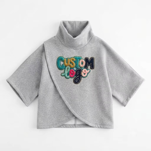 Sweatshirts à capuche pour femmes, broderie personnalisée, coton, luxe, coupe ample, poncho décontracté, col haut, hiver, OEM - Product Image 2