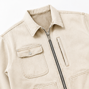 Veste en jean vintage imperméable et respirante sur mesure avec fermeture éclair verticale, poches à rabat sur la poitrine et grandes poches plaquées – Vêtement d'extérieur décontracté - Product Image 4