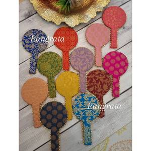 Decorative Brocade hand held <b>mirror</b> for giveaways for wedding haldi mehndi baby shower Favors henna nights dholki nights - Product Image 1