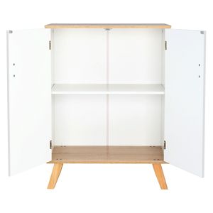 FCH Solid Wood Double Door Bathroom <b>Cabinet</b> <b>White</b> and Wood Grain Color for Living Room <b>Storage</b> - Product Image 5