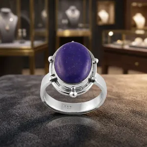 925 Sterling Silver <b>Lapis</b> <b>Lazuli</b> Oval <b>Ring</b> Bezel Setting Classic Gemstone Jewelry Unisex Everyday Wear - Product Image 3