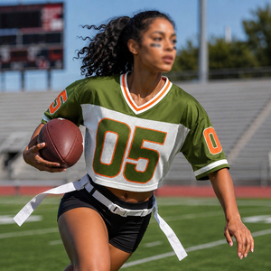 Camiseta Deportiva Corta con Cuello en V para Mujer, Verde, Blanca y Naranja, Talla 05, Malla Transpirable, Manga Corta, Corte Holgado, Números de Equipo con Impresión Sublimada - Product Image 3