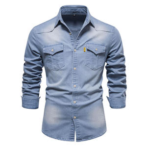 Nueva Camisa Vaquera de Algodón para Hombre, Corte Regular, Doble Botonadura, Manga Larga, Estilo Vaquero Lavado Ácido, Ecológica y de Secado Rápido - Product Image 3