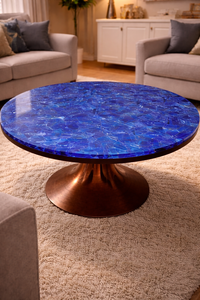 Mesa de Centro Redonda de Lapislázuli, Mesa de Piedra Preciosa Azul Hecha a Mano, Mueble de Piedra de Lujo, Mesa Auxiliar Moderna, Decoración Artesanal para el Hogar - Product Image 3