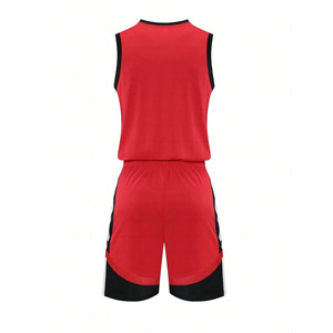 Ensemble de maillot de basket-ball sublimé personnalisé, débardeur sans manches rouge avec short, tissu respirant, coupe régulière, vêtements de sport pour adultes - Product Image 3