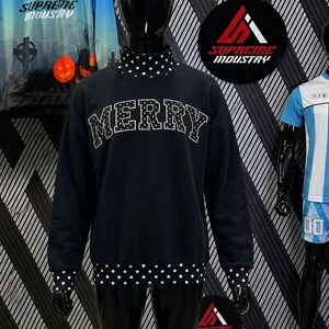 Merry Manufacturer Mock Neck Cotton Fleece Sweatshirt Women <b>Men</b> Ladies Unisex Polka Dot Gingham Patch College University Apparel - Product Image 4