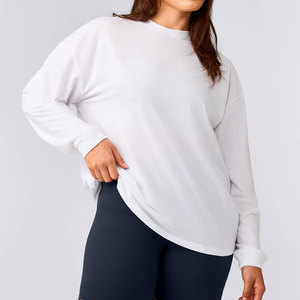 Yoga Apparel Baggy Women's <b>Long</b> Sleeve Plus Size Breathable Cotton Jersey Material Longline Fitness Workout Shirt Plain - Product Image 1