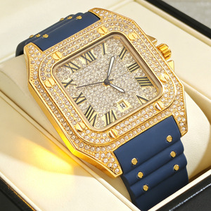 Relojes de Diamantes para Hombre, Reloj de Pulsera de Cuarzo Dorado con Correa de Goma Casual, Cuadrado, con Números Romanos, Moda Masculina, Gran Venta 2026 - Product Image 1