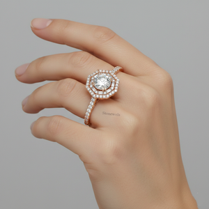 แหวนหมั้นทรงแปดเหลี่ยมประดับเพชรบาแกตต์และเพชรกลมสองวง ชุบทองคำสีกุหลาบ - Product Image 6