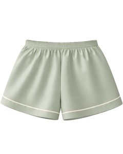 Ensemble pyjama personnalisé en satin vert sauge pour femme, comprenant un haut de pyjama et un short, vêtements de nuit doux en soie, ensemble deux pièces pour l'été avec nœud - Product Image 5