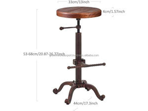 Vintage Wooden Seat Bar <b>Stool</b> Rustic Industrial Swivel <b>Stool</b> Adjustable Height Metal & Wood <b>Stool</b> Retro Workshop Style <b>Stool</b> - Product Image 6