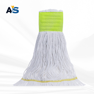 A&S Heavy Duty Bright White Cotton <b>Mop</b> Head with 5" Lime Green Head Band Loop End - Product Image 2
