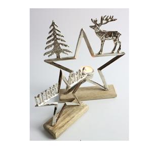 Centre de table de Noël artisanal en métal et bois de qualité supérieure, accent festif pour les intérieurs de fêtes - Product Image 1