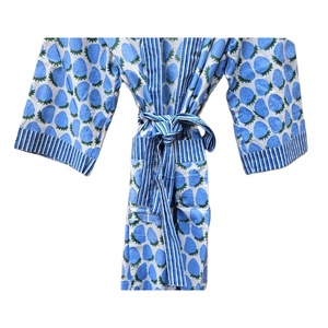 Kimono Largo de Algodón Hecho a Mano con Estampado de Bloques para Mujer Estilo Boho Hippie Ropa de Dormir Bata de Dama de Honor y Camisón Ropa Íntima - Product Image 5
