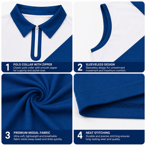 <b>Top</b> Ranking Fully Customized Women Sleeveless <b>Polo</b> Shirt Color Block Blue White Zipper Closure Sporty Golf <b>Top</b> Hiking Shirt - Product Image 4