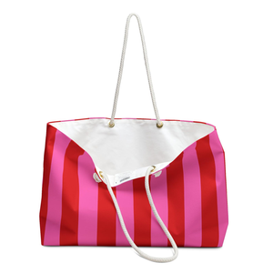 Bolsa de Viaje Grande a Rayas Rosa y Roja, Bolsa de Mano para Fin de Semana, Bolsa de Playa, Bolsa de Gimnasio, Bolso de Vacaciones para Mujer - Product Image 2