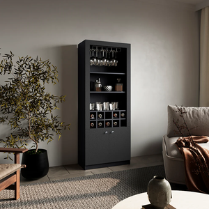 Mueble Bar Alto con Soporte para Copas, Cuatro Estantes de Almacenamiento, Diez Compartimentos para Botellas de Vino, Almacenamiento Multiusos Moderno - Product Image 3