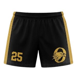Shorts de lacrosse unisexe noir et or en polyester, coupe athlétique, légers, pour uniforme sportif, entraînement et performance d'équipe - Product Image 1