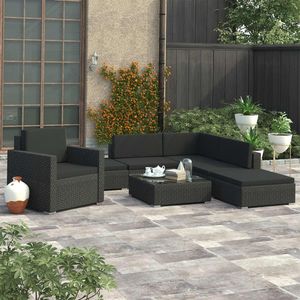 Ensemble de salon de jardin en rotin noir avec coussins noirs - Product Image 1