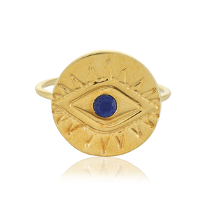 Anillo de Plata de Ley 925 con Engaste de Bisel y Ojo de Nazar, con Lapislázuli Natural, Joyería de Medallón de Protección para Bodas y Fiestas - Product Image 1