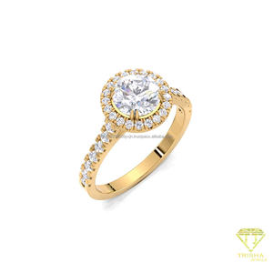 Moissanite Diamond Round Cut Double Halo Engagement <b>Ring</b> Yellow Gold Wedding Promise Anniversary <b>Ring</b> for Women - Product Image 4
