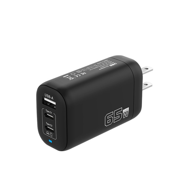 65W Dual Type-C GaN Charger PD OVP OTP ABS Material 3-in-1 Fast Mobile Phone Laptop Tablet Charger for iPhone for Samsung iPad