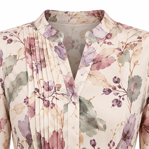 Vestido maxi floral tejido para mujer, manga larga, cuello con solapa, plisado, elegante, holgado, estampado, informal, acampanado, ropa al por mayor - Product Image 2