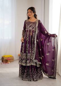 Conjunto de Lehenga Choli de Seda Bordada en Morado, Estilo Indio-Pakistaní, con Lentejuelas Zari, que Absorbe la Humedad, para Bodas, Fiestas, Diwali, Traje para Mujer - Product Image 3