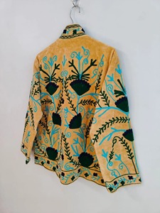 Veste en velours brodée de fleurs bohèmes, col mandarin, manches longues, grande taille, vêtements décontractés d'automne pour adultes - Product Image 3
