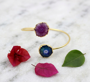 Wholesale <b>Adjustable</b> Solar Quartz <b>Bracelet</b> <b>Gold</b> Electroplated Natural Stone Bangle for Women Wholesale Bulk - Product Image 1
