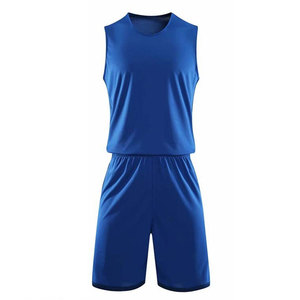 Ensemble de maillot de basket-ball pour hommes, débardeur sans manches avec short, vêtements de sport bleus unis qui évacuent l'humidité pour adultes - Product Image 2