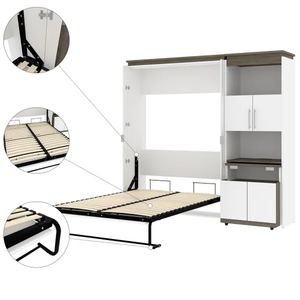 White Queen Size Murphy <b>Bed</b> Modern Design Foldable Wall <b>Bed</b> Space Saving Bedroom Furniture <b>Convertible</b> Storage Cabinet PU - Product Image 4