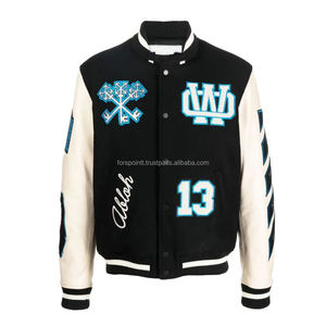 Veste universitaire pour homme Manches en cuir de qualité supérieure Encolure des ourlets Poignets côtelés Logo personnalisé Uniforme de baseball universitaire - Product Image 1