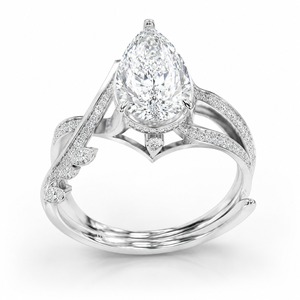 Anillo de Halo con Diamantes en Forma de Pera, Plata 925, Banda de Hoja con Pavé, Diamante Cultivado en Laboratorio, Anillo de Novia Personalizado - Product Image 3