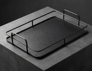 Bandeja de Servir Rectangular de Metal Industrial Moderna, Plato Negro Mate con Barandilla de Seguridad y Asas, Centro de Mesa para Café - Product Image 4