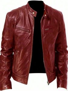 Chaqueta Bomber de Cuero Vacuno Marrón para Hombre, Cuello Camisero, Cierre de Cremallera, Estilo Vintage, Corte Regular, para Otoño - Product Image 3