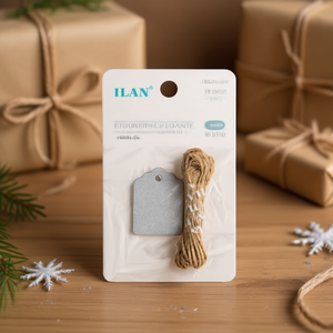 Etichetta da appendere Ilan 3x4,2 cm, 12 pezzi, etichetta artigianale con corda per confezioni regalo - Product Image 2