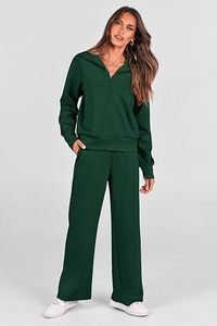 Ensemble de survêtement décontracté deux pièces pour femme : sweat-shirt à demi-zip et pantalon large – Vêtements de sport et de détente – Vente en gros - Product Image 4