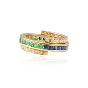 14K Emerald Cut Diamond Convertible Magic Ring with Sapphire Accents - Product Image 1