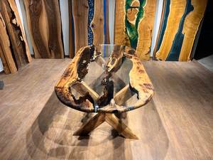 Table de salle à manger en résine époxy transparente écologique faite à la main avec bord naturel, commande personnalisée, table centrale - Product Image 4