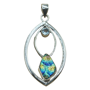 Colgante artesanal de plata de ley 925 con amolita y topacio azul, forma de gota marquise, joyería artesanal bohemia, regalo para mujer, diseño único. - Product Image 1