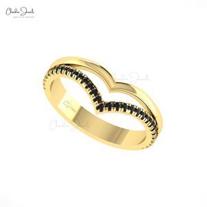 2026 Trendy 14K Fine <b>Gold</b> Double Chevron <b>Ring</b> Pave <b>Set</b> 0.25CTW Black Diamond <b>Ring</b> Wedding Anniversary Jewelry Supplier for Women - Product Image 1