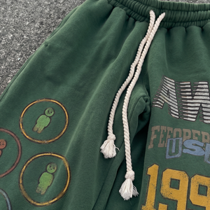 Pantalones Deportivos Casuales Verdes para Hombre, Cintura Elástica con Cordón, Estampado con Letras y Logotipo 1990, Algodón de Peso Medio, Estilo Otoñal - Product Image 4