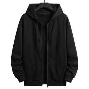 Sudadera con capucha de algodón 100% para hombre, estilo otoñal, con cremallera, manga larga, holgada, con capucha, patrón liso, anti-bolitas, serigrafiada. - Product Image 1