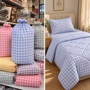 Gingham Bedsheet Set <b>Single</b> <b>Bed</b> Checkered Bedding Set Soft Lightweight Breathable Cotton Feel Plaid <b>Bed</b> Cover Pillowcase Home - Product Image 2
