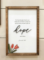 Juego de 3 Tulipanes 'Fe-Sueño-Compromiso' Arte de Pared de Madera con Letras 3D en Relieve Exquisito sobre Marcos de Madera Natural Diseño Rústico/Campestre